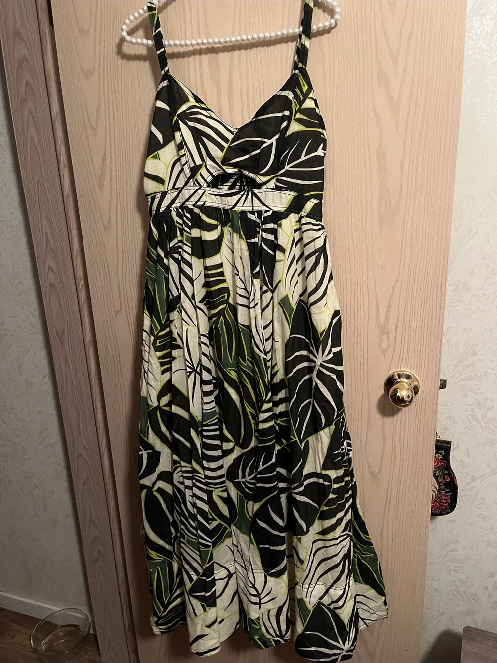 Joie Black and Green Leaf-Print Maxi Sundress